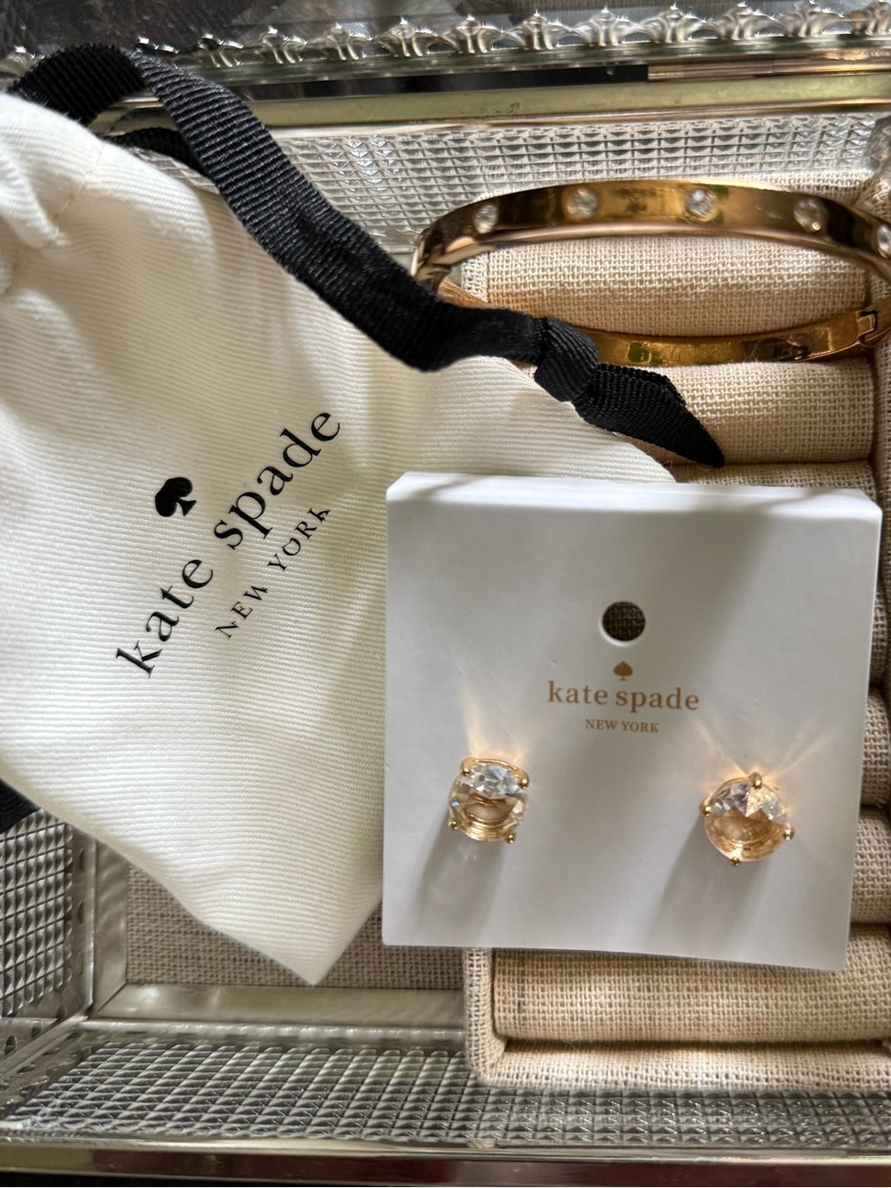 ♠️kate spade crystal bangle & champagne stud earrings set